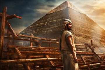 Intact Ancient egyptian pyramid man. Ancient worker. Generate Ai - obrazy, fototapety, plakaty