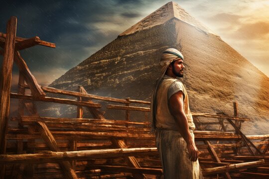 Intact Ancient egyptian pyramid man. Ancient worker. Generate Ai