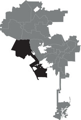 Black flat blank highlighted location map of the 11TH DISTRICT inside gray administrative map of LOS ANGELES CITY COUNCIL