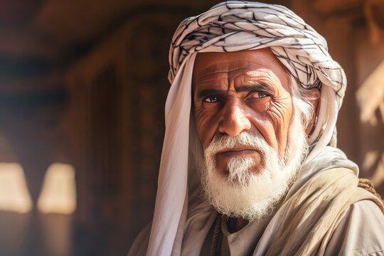 Rustic Old arab village old man. City home. Generate Ai