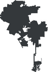 Dark gray flat vector administrative map of LOS ANGELES CITY COUNCILS, UNITED STATES with no border lines
