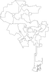 White flat vector administrative map of LOS ANGELES CITY COUNCILS, UNITED STATES with black border lines of its cities