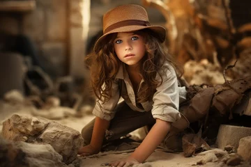 Foto op Canvas Archaeologist child girl. Discovering ruins. Generate Ai © juliars