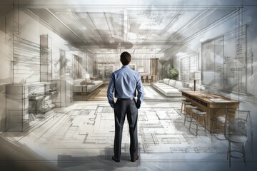 Strategic Architect house plan engineer. Man plan real. Generate AI - obrazy, fototapety, plakaty
