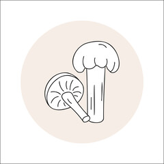Ring mushroom line icon black outline in circle Vector illustration isolated Russula in doodle style