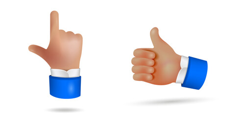 A cartoon hand with a raised thumb. 3D vector illustration.