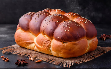 Capture the essence of Challah Bread in a mouthwatering food photography shot Generative AI