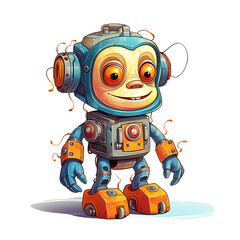 Cartoon monkey robots. T-Shirt, Sticker. Funny cyborg. AI Generated