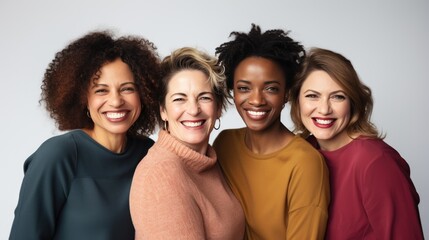 Diverse woman posing to camera on white background, AI generated image