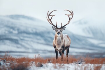 An Enchanting Scene of a Reindeer Consuming Carrots on the Icy Plains of the Arctic Wilderness