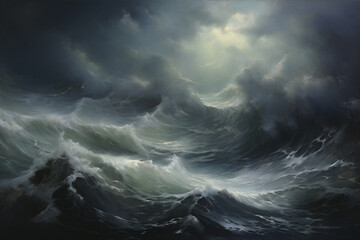 a stormy seascape, oil painting
