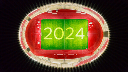 Top down view of football field with number 2024