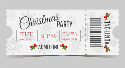 Christmas party white ticket template for admit one