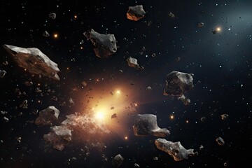 abstract asteroid and bright stars forming the background of the vast universe.by Generative AI.