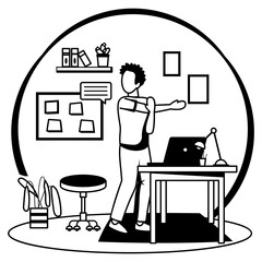 Physical Fitness During Work Breaks concept, Standing Workplace Wellness Intervals vector icon design, White Collar Fatigue symbol, Sedentary lifestyle sign, office syndrome scene stock illustration