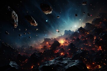 abstract asteroid and bright stars forming the background of the vast universe.by Generative AI.