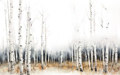 Serene Aspen Grove with Distinctive White Bark On transparent background