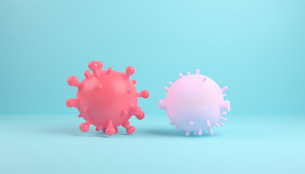 Two cells 3D pastel background. The specific binding between two cells. Virus destruction concept. Bacteria germs Microorganism copy space