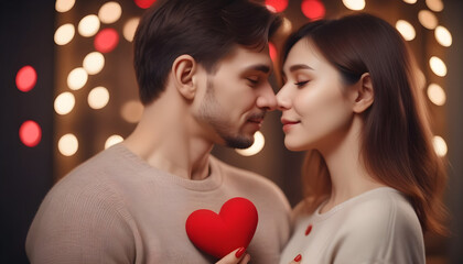 Saint Valentines day. Romantic kissing couple.