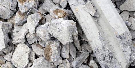 Broken concrete, Piles of rubble after house demolition