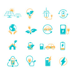 Green energy renewable icons. ecology and green electricity icons.