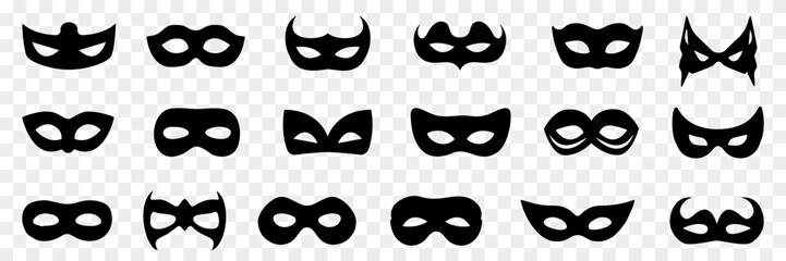 Masquerade mask icons. Set of different masquerade mask icons. Simple masquerade mask signs. Black masquerade mask icons
