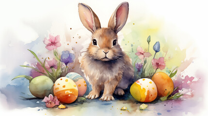 Fototapeta na wymiar Easter bunny watercolor illustration.