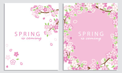 Fototapeta na wymiar Set of sakura cards. Sakura greeting cards, banners and invitation card with blossom sakura flowers.