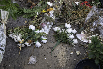 Thrown cemetery flowers