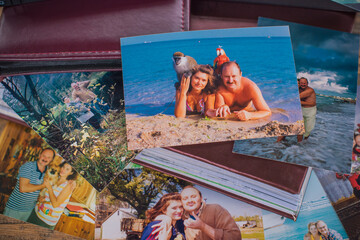 Atmosphere 90s aesthetic, old photo albums, fashion trend on a retro vibes.	