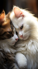 Fototapeta premium Emoção animal , capturando o abraço terno de casal de gatos