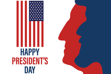 President's Day banner with Lincoln's profile on the background of the US flag. Holiday poster, vector