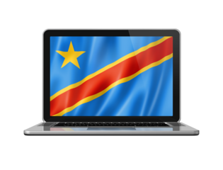 Democratic Republic of the Congo flag on laptop screen isolated on white. 3D illustration