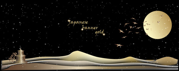 Golden banner Japanese style. Luxury wallpaper glitter lights grunge background, gold glitter defocused abstract Twinkly Lights Background. Gold abstract fine arts background vector.