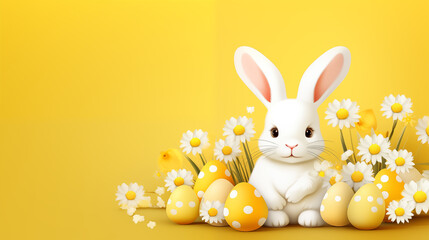 Obraz premium Cute Easter bunny with flowers.