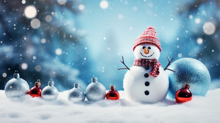 Naklejka na ściany i meble Joyful Festive Snowman Celebrates Chilly Winter Holiday and valentine day generated by AI tool 