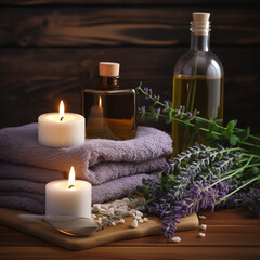 Fototapeta na wymiar spa and care with candles and oils. 
