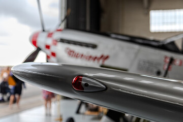 zoomed into the wing of a vintage airplane at duxford airshow 2023