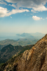 View from the height of the mountains to the valley and the sea