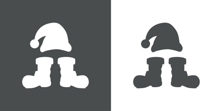 Tiempo de Navidad. Logo con sombrero y botas de Santa Claus para su uso en tarjetas y felicitaciones