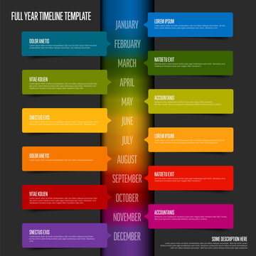 Rainbow full year vertical timeline template with color bubbles