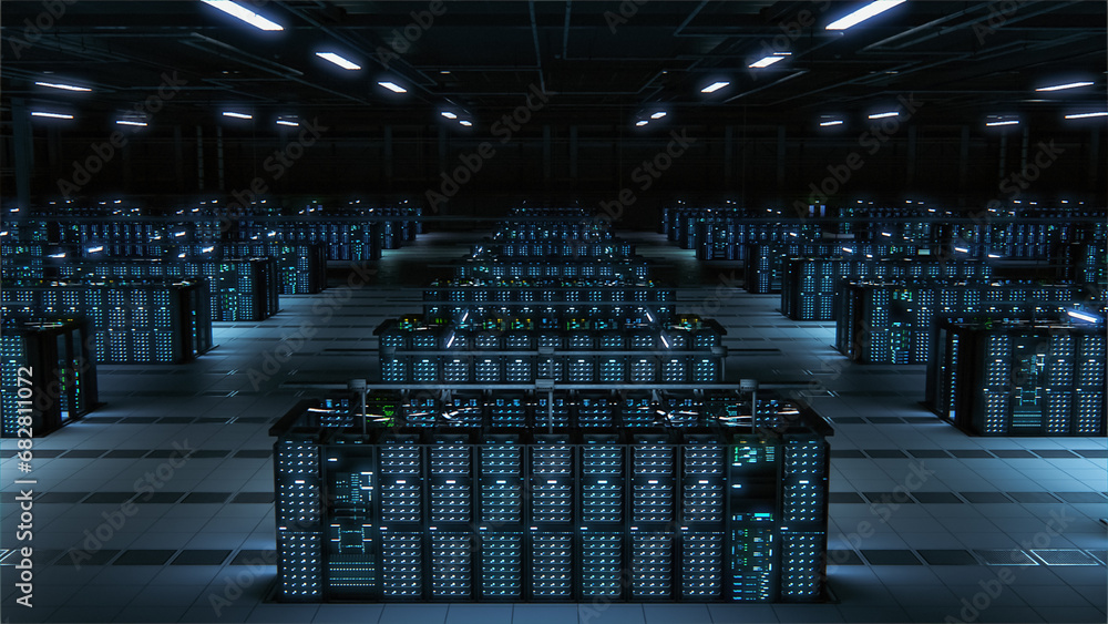 Aufkleber modern data technology center server racks working in dark room. concept of internet of things, big 