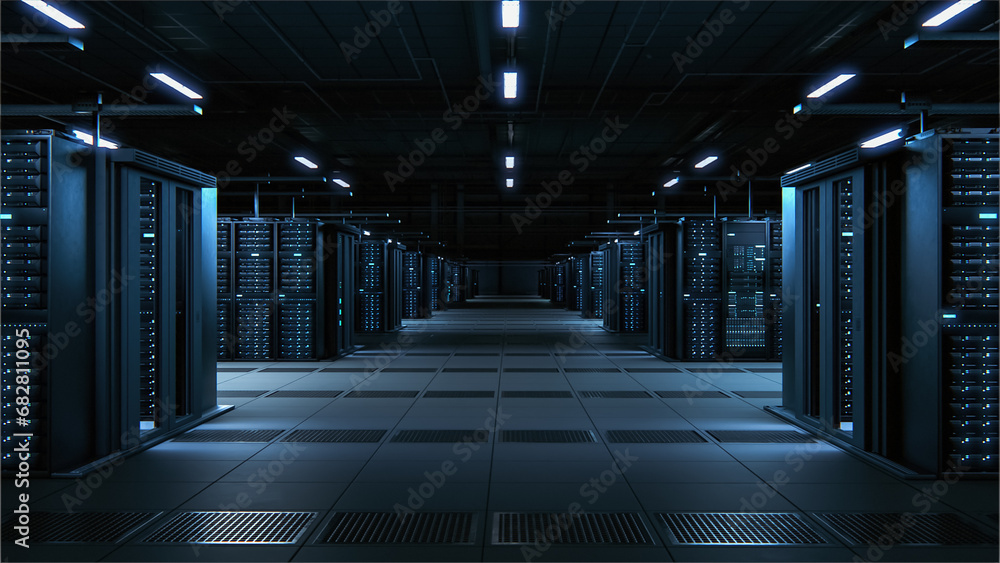 Aufkleber data technology center server racks working in well-lighted facility. concept of internet of things,