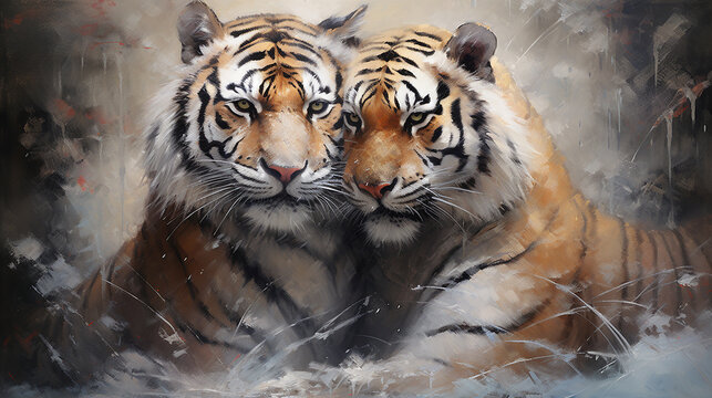 Emoção felina capturando o terno abraço de dois tigres 