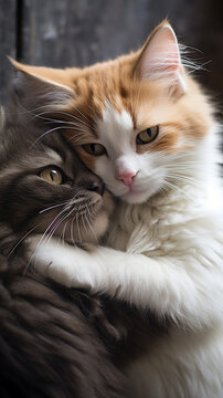 Emoção felina capturando o terno abraço de dois gatos fofos