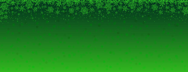 Green Christmas banner with snowflakes and stars. Merry Christmas and Happy New Year greeting banner. Horizontal new year background, headers, posters, cards, website. Vector illustration