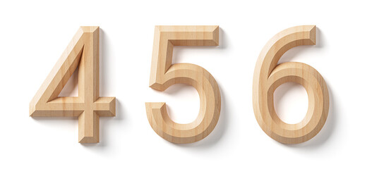 Letters and digits made of wood. 3d illustration of wooden alphabet isolated on white background