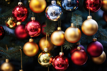 Fototapeta na wymiar Composition of multi-colored Christmas balls