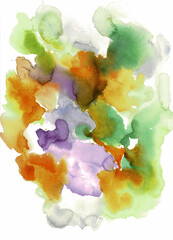Colourful watercolour background, watercolour blooms, abstract paint splashes
