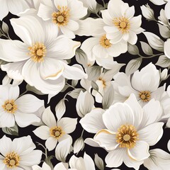 Elegant White and Grey Floral Seamless Pattern Design

